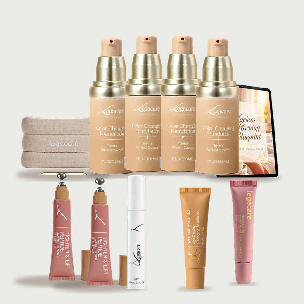 4x Legacare Foundation, 2x Eye Serum, Mascara, Cloud Makeup Bag, Mini Foundation, Lip Gloss and Digital Guide